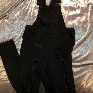 Ripped Black Jean Overalls